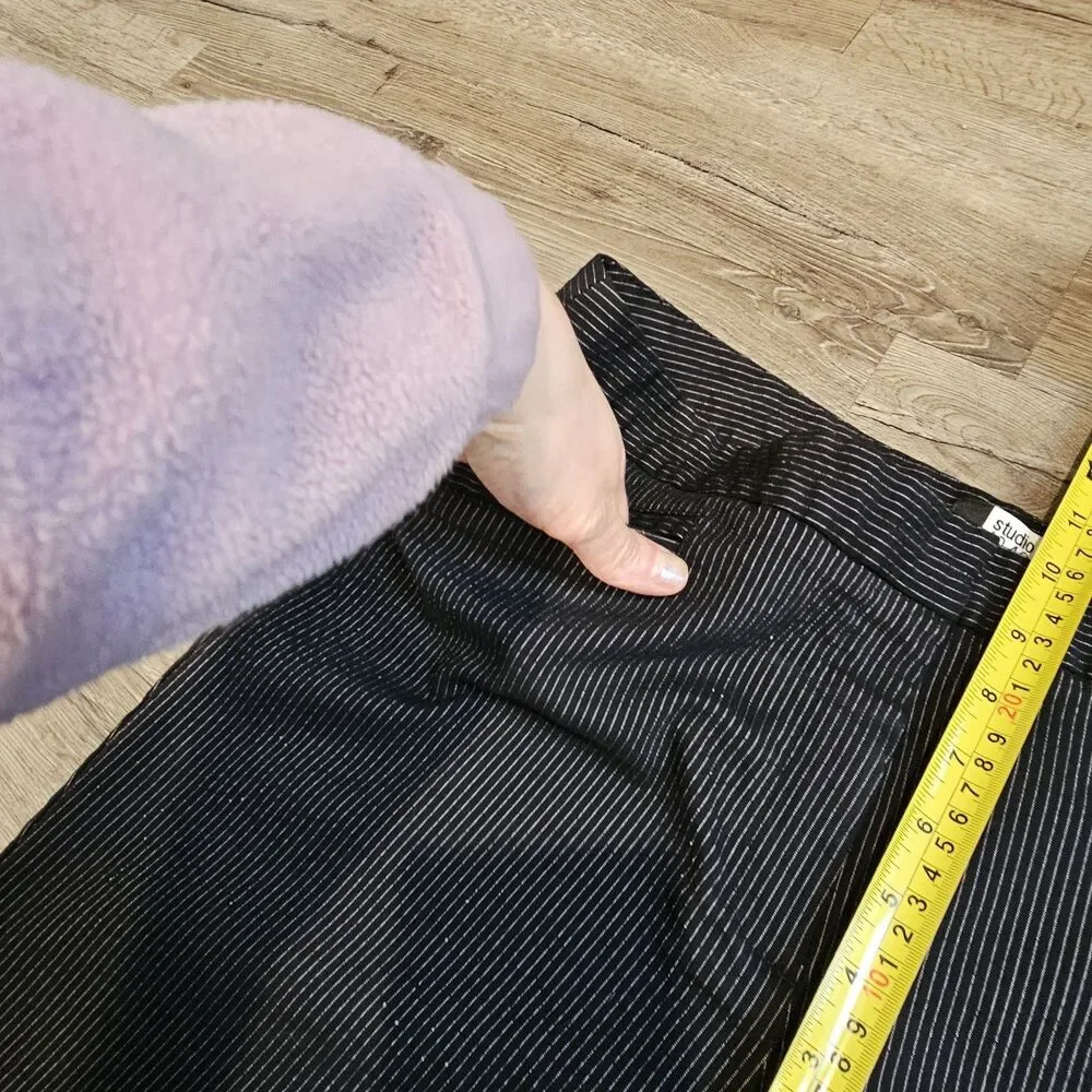women's black pinstripe capri pants size 14 alt hipster rocker twee y2k 2010s - Picture 10 of 11